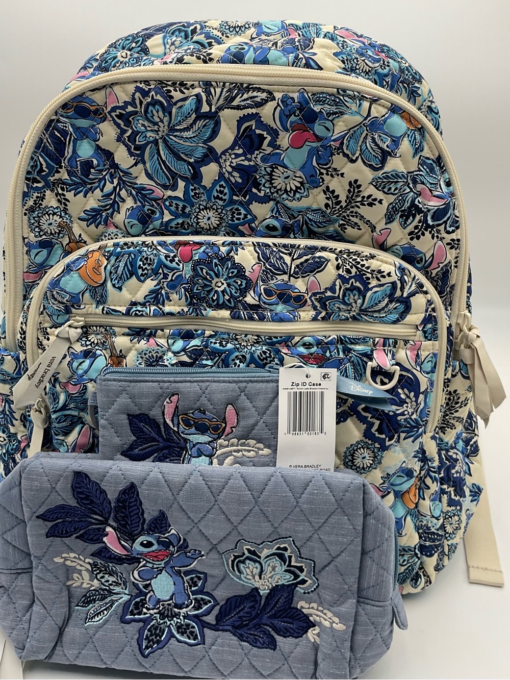 Vera Bradley Disney Bancroft Backpack Stitch Leafy Blooms in Premium Cotton, Cos